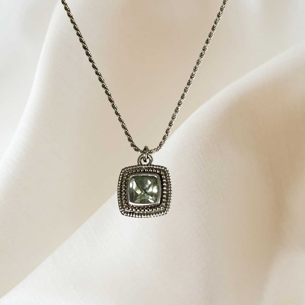 Sterling Silver Prasiolite Pendant Necklace 24”